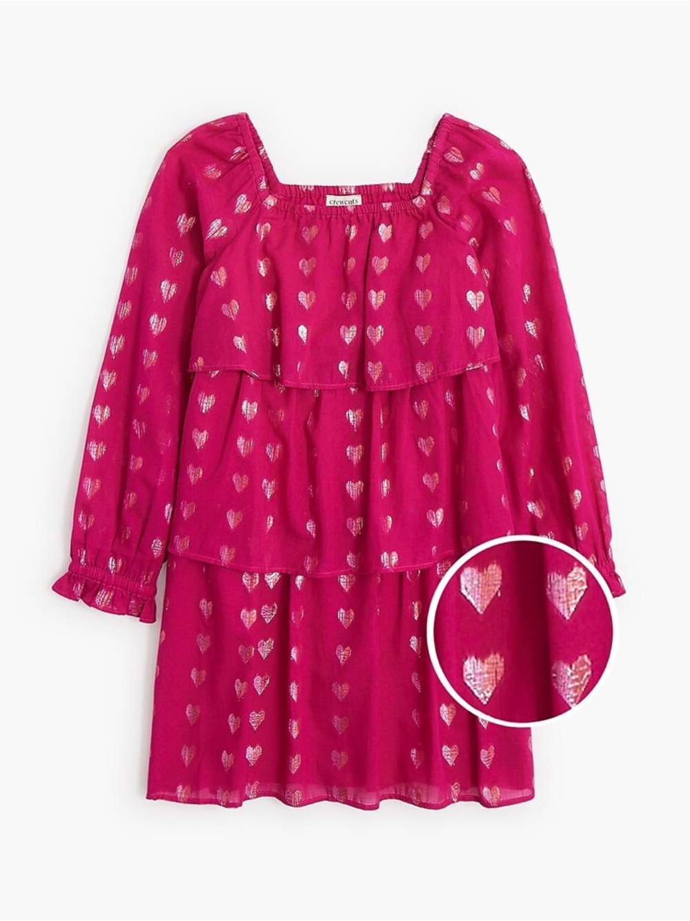 NWT J.Crew Girls' fuschia pink berry shimmer tiered hearts dress Size 10